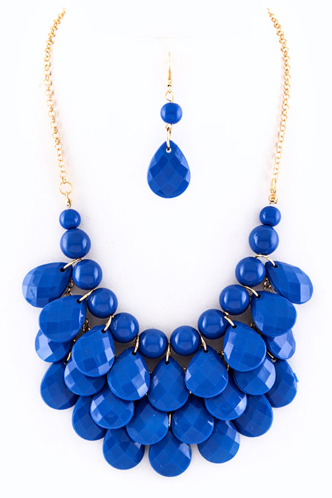 Layered Teardrop Necklace Set in Blue or Fuchsia