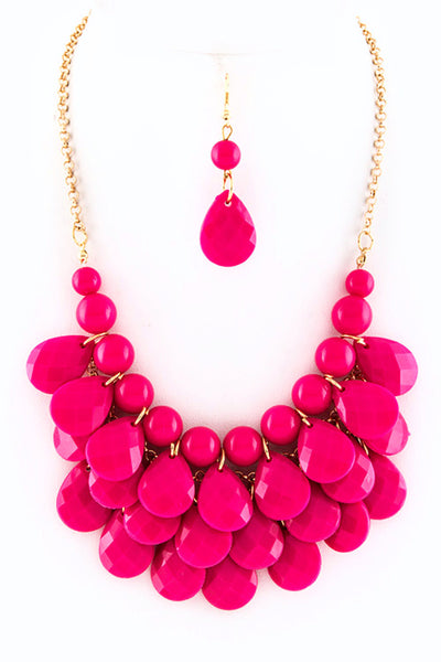 Layered Teardrop Necklace Set in Blue or Fuchsia