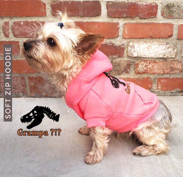 Perfect for your little T. Rex. Warm fleece, superior quality dog's fleece zip hoodie with cute graphic art is made to fit your dog's body comfortably. Perfect for all year round. Bright, fun and adorable.