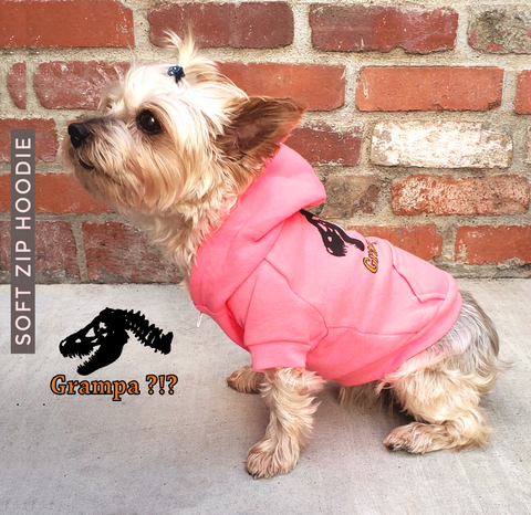 Perfect for your little T. Rex. Warm fleece, superior quality dog's fleece zip hoodie with cute graphic art is made to fit your dog's body comfortably. Perfect for all year round. Bright, fun and adorable.
