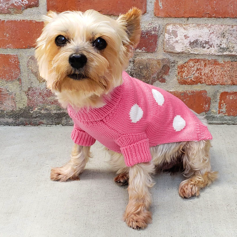 Soft, well-made and adorable Pink Polka Dot Dog Cat Sweater for small breeds. Keeps your dog, cat or other pet warm this holiday season or throughout the year. Comfortable and super cozy fit.