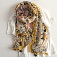Geometric Floral Print Bohemian Scarf Shawl Wrap with Tassels