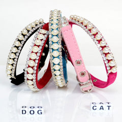 Night on the Town - Pearl Collar with Rhinestones for Small Dog or Cat