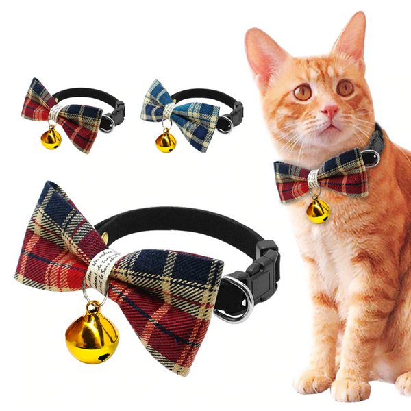 A beautifully handmade Classic Plaid Bowtie collar for your small dog, cat or other four-legged friend: perfect for special occasions, decorated with a cute bell, makes your pup pop at any celebration, wedding or get together.