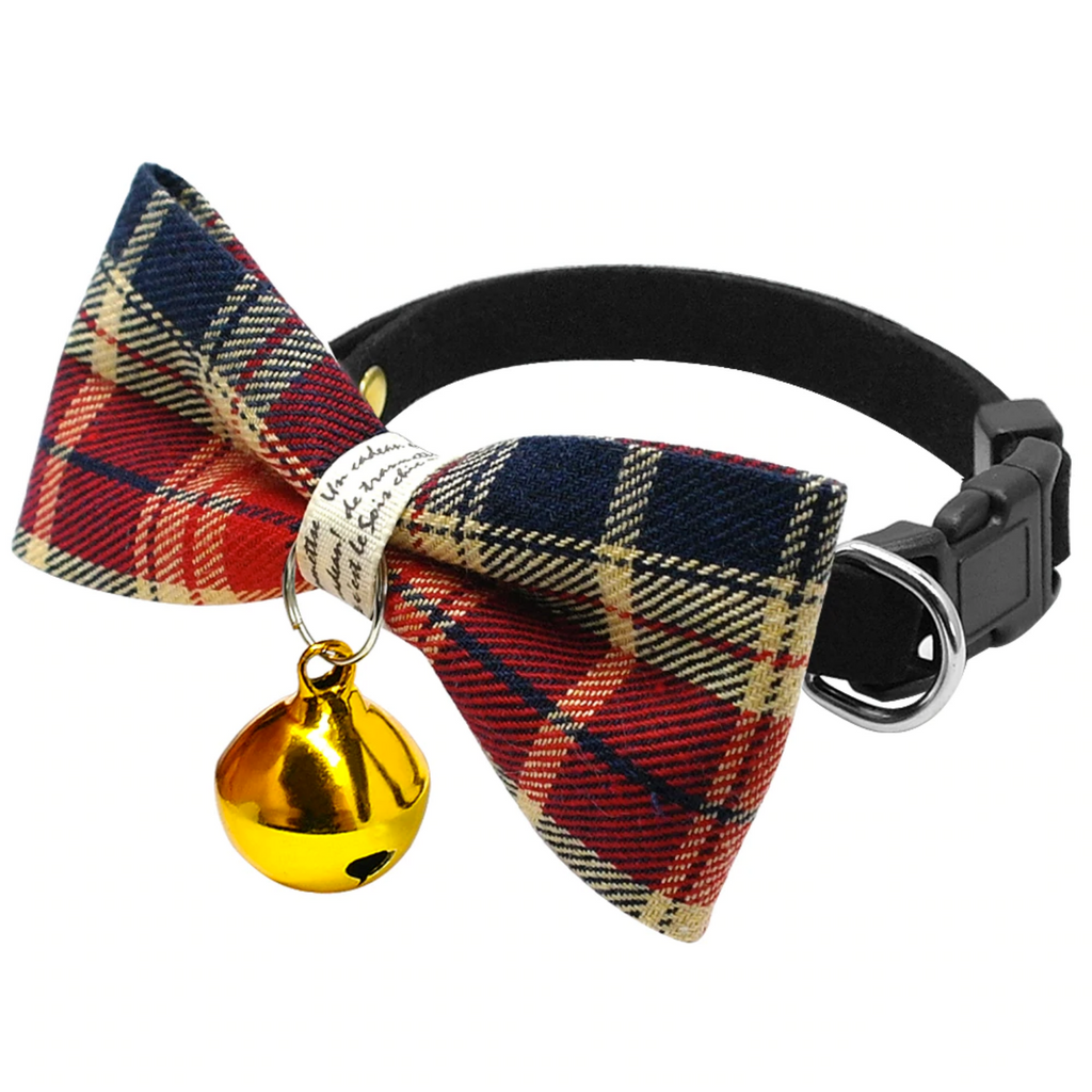 A beautifully handmade Classic Plaid Bowtie collar for your small dog, cat or other four-legged friend: perfect for special occasions, decorated with a cute bell, makes your pup pop at any celebration, wedding or get together.