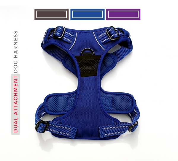 Well-fit Reflective, Dual Clip Dog Vest Harness with Handle is made of premium quality, weatherproof materials and durable hardware. No Pull, No Choke - Safe, comfortable, convenient and durable for walking, running, hiking and riding in vehicles. The dual clip: back D-ring and chest O-ring allow owners greater control over their dogs while on walks. ^NOT RECOMMENDED FOR DOGS UNDER 10 LBS^