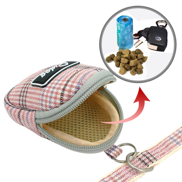 Preppy Puppy - Dual Clip Plaid Harness with Leash and Treat Zip Bag Set